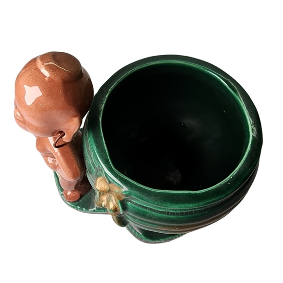 VINTAGE Green Brown Ceramic African Woman Figure Planter Pot - Picture 8 of 9
